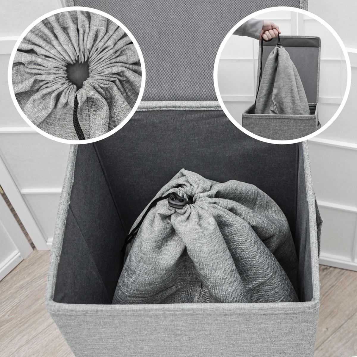 WÄSCHEKORB mit Wäschesack 30/30/60 cm Hellgrau - Grau, Kunststoff (30/60/30cm) - Dunedesign