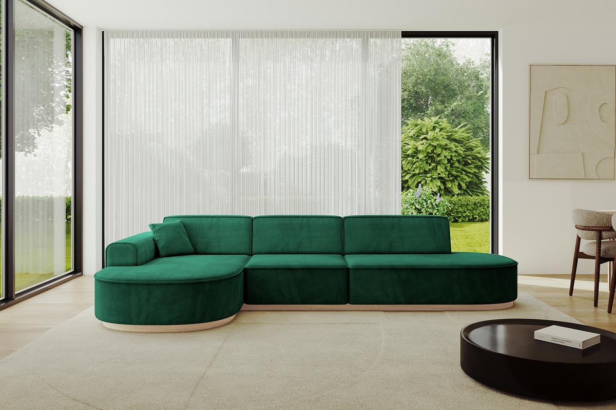 ECKSOFA Ottomane Links MARI-L2-v1 - 328x171x83 cm Grün Velours - Grün, Holzwerkstoff/Textil (328/171cm) - ALTDECOR