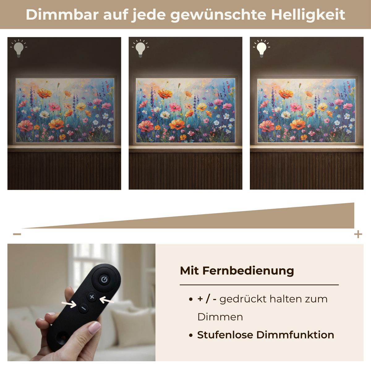 WANDLEUCHTE MIT AKKU Blumen - Natur - Aquarell - Kunst 60x40 cm - Multicolor, Holzwerkstoff (60/40/8cm) - OnlyWow