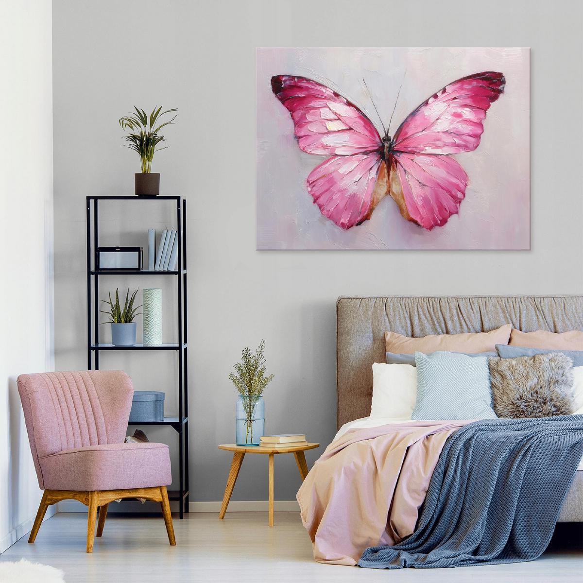 LEINWANDBILD Schmetterling Beton Rosa 120x80 cm - Multicolor, Holzwerkstoff (120/80cm) - Wallarena
