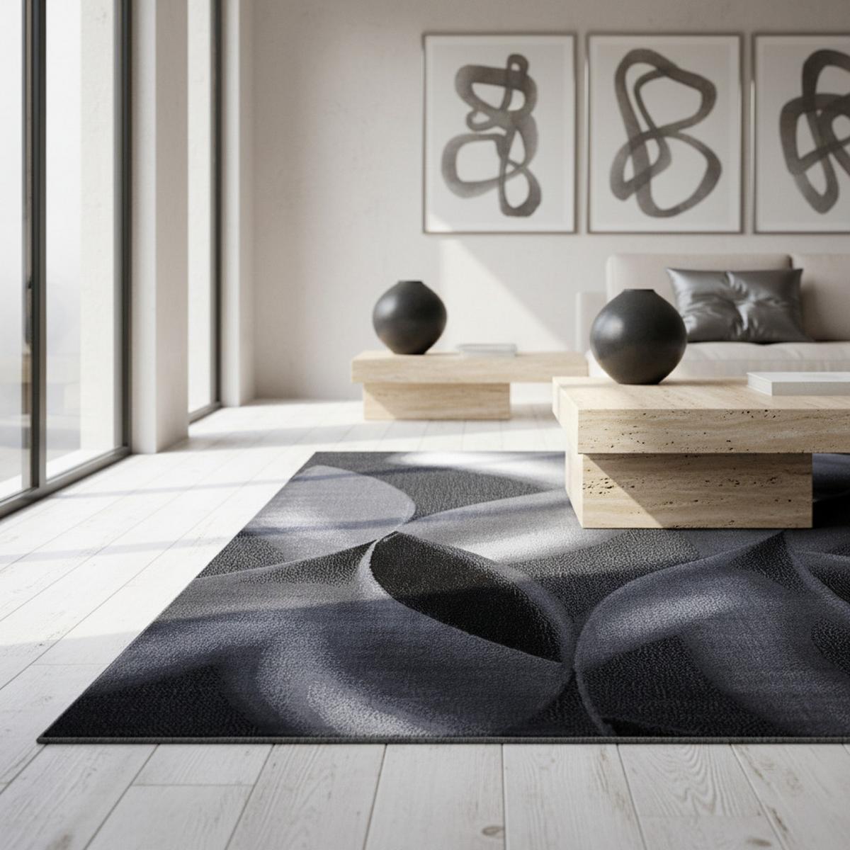 TEPPICH Kurzflor INN in Schwarz, mit abstraktem Wellenmuster, 140 x 200 cm - Schwarz, Textil (200/140cm) - KADIMA DESIGN