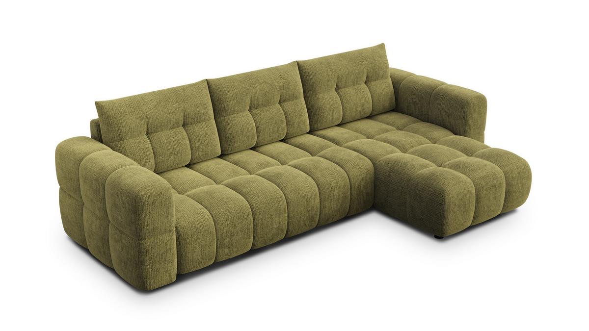 ECKSOFA CLOUDI 4-Sitzer rechts, olivgrün - Schwarz/Olivgrün, Holz/Textil (294/160cm) - Wozimo