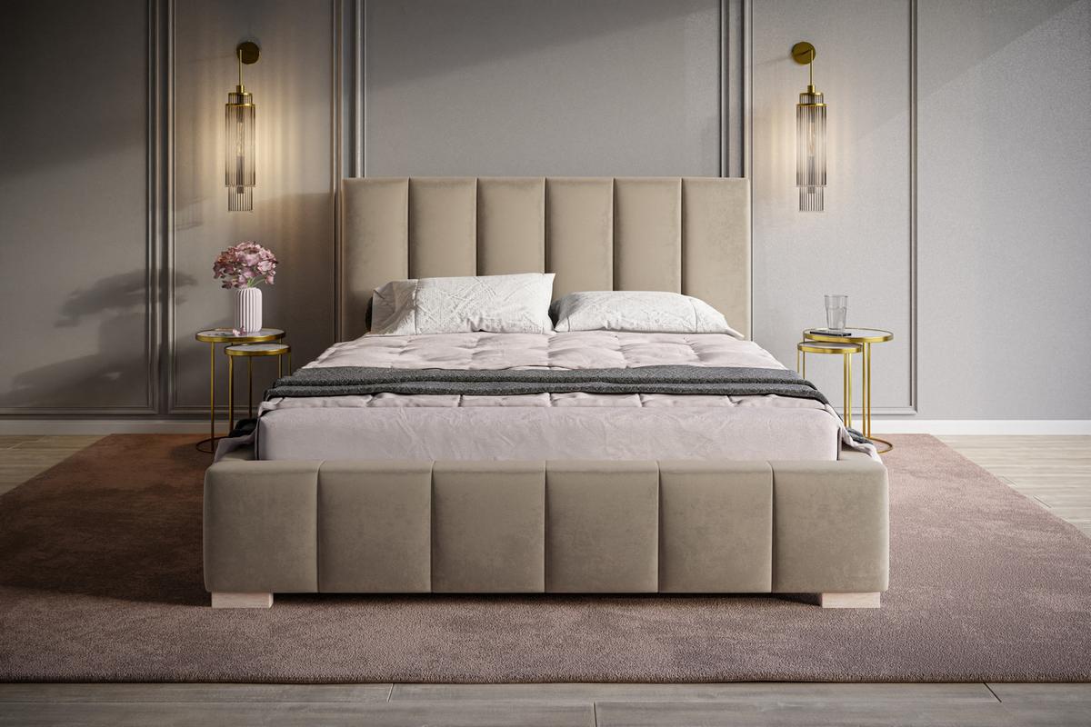 POLSTERBETT Tokio, 180x200 cm, mit Bettkasten und Lattenrost aus Holz, Velourstoff, Farbe: Beige - Beige, Holz/Kunststoff (180/200cm) - Alpi-Möbel