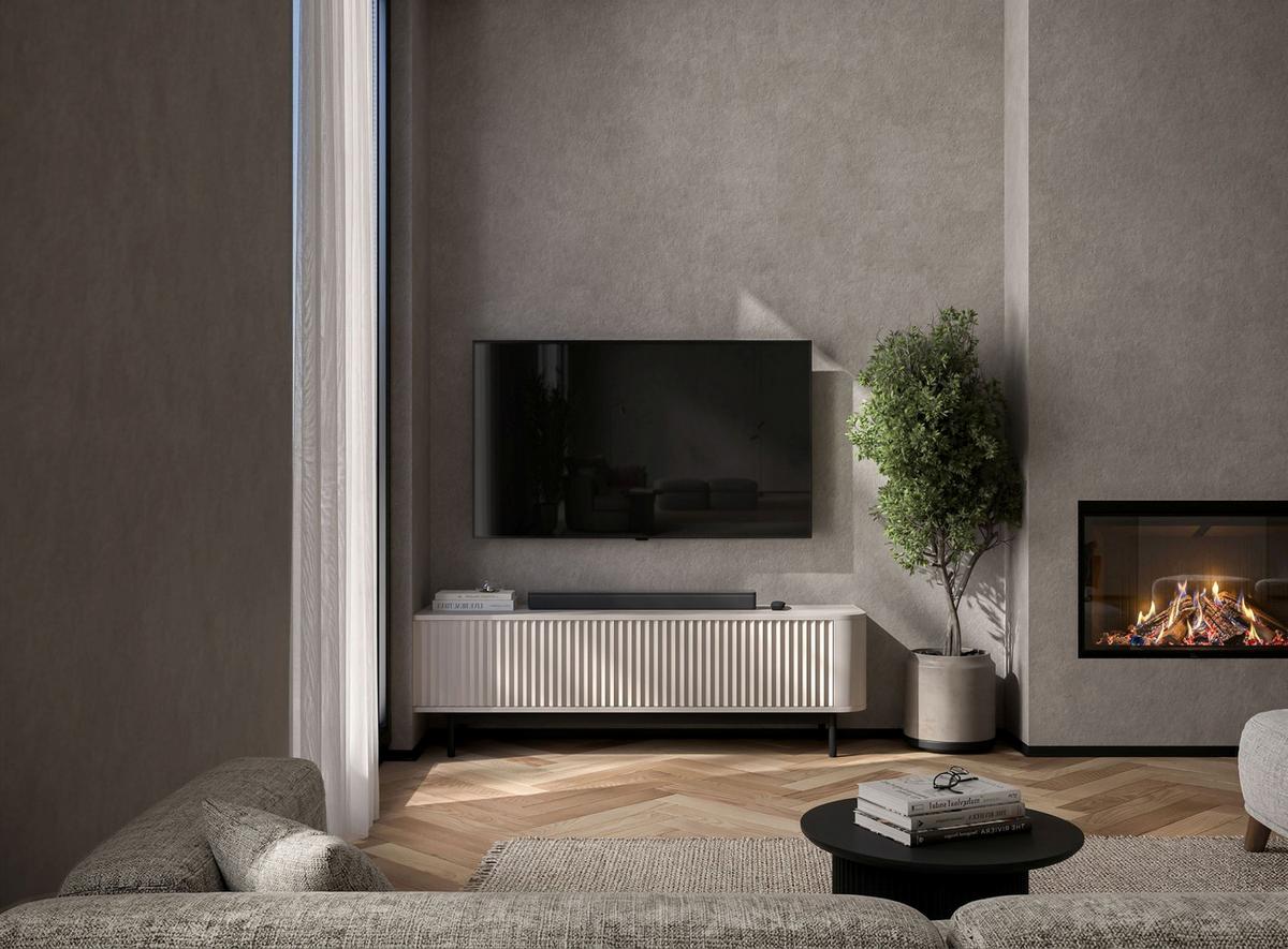 TV-LOWBOARD Aurora Kaschmir matt 140 cm mit schwarzem Metallrahmen - Kaschmir/Schwarz, Holzwerkstoff/Metall (140/44/35cm) - Meble Lindner