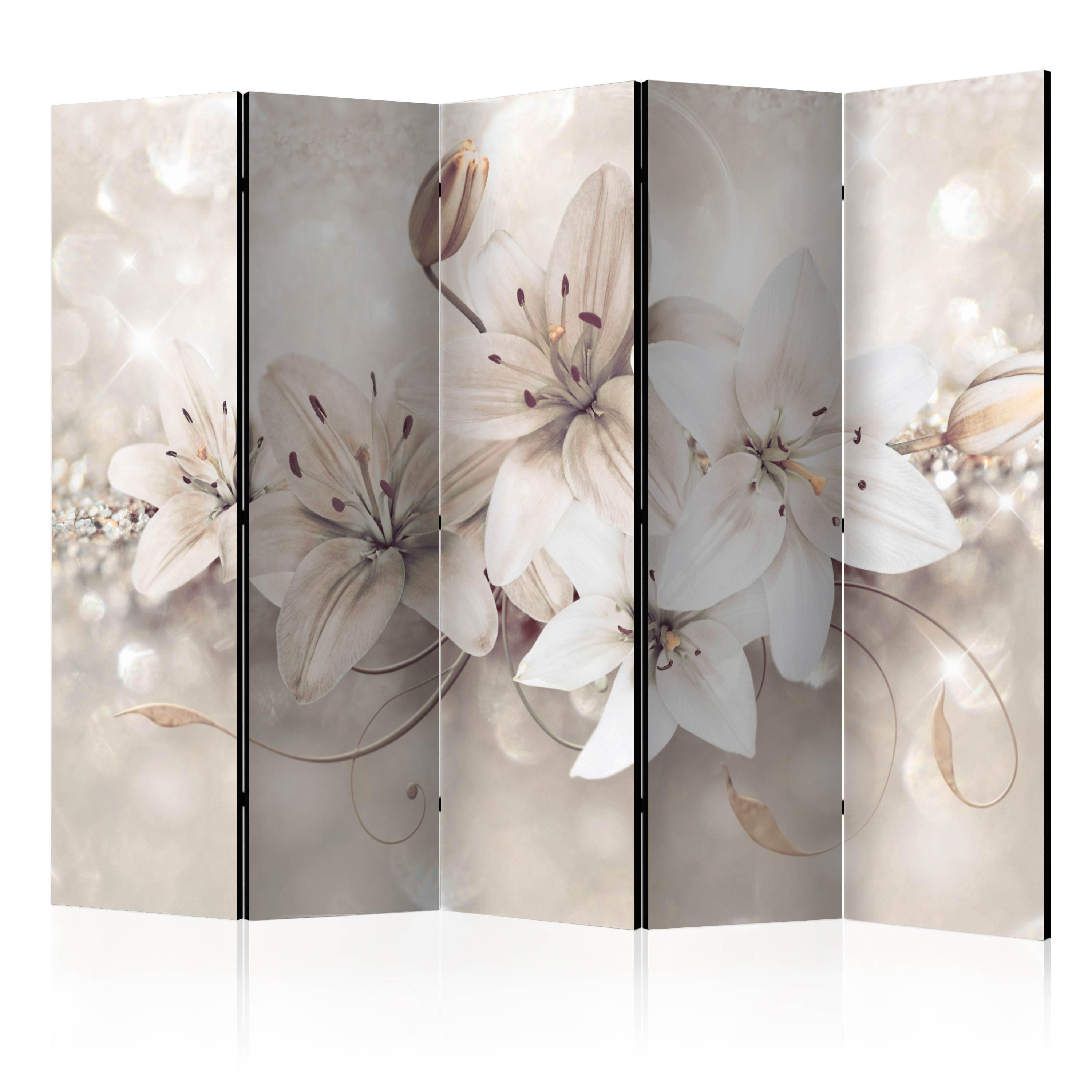 PARAVENT 5-tlg 225x172 cm Weiße Lilienblüten Abstraktion - Weiß, Holz/Textil (225/172/3cm) - Muralo