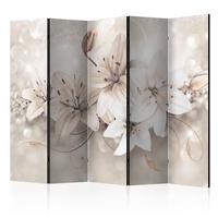 PARAVENT 5-tlg 225x172 cm Weiße Lilienblüten Abstraktion - Weiß, Holz/Textil (225/172/3cm) - Muralo