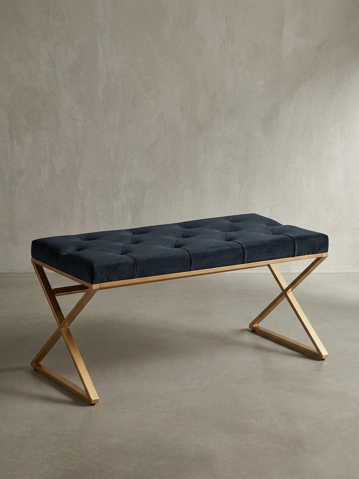 SITZBANK – Samt, Schwarz, Chesterfield-Stil, Metallgestell Gold - Goldfarben/Schwarz, Textil/Metall (90/46/44cm) - KADIMA DESIGN