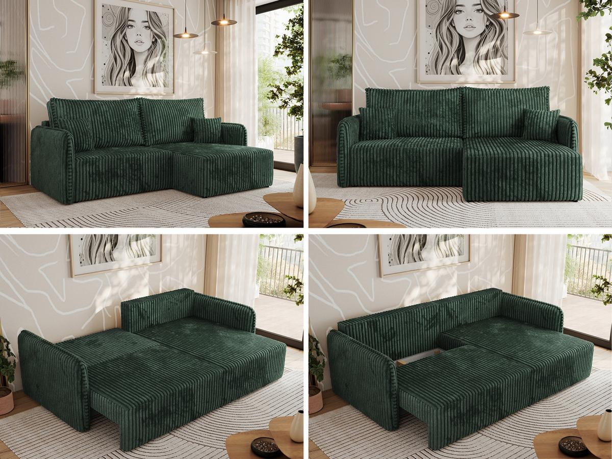 ECKSCHLAFSOFA MESTO L Grün Cord - rechts - Schwarz/Grün, Kunststoff/Textil (147/227cm) - MKS
