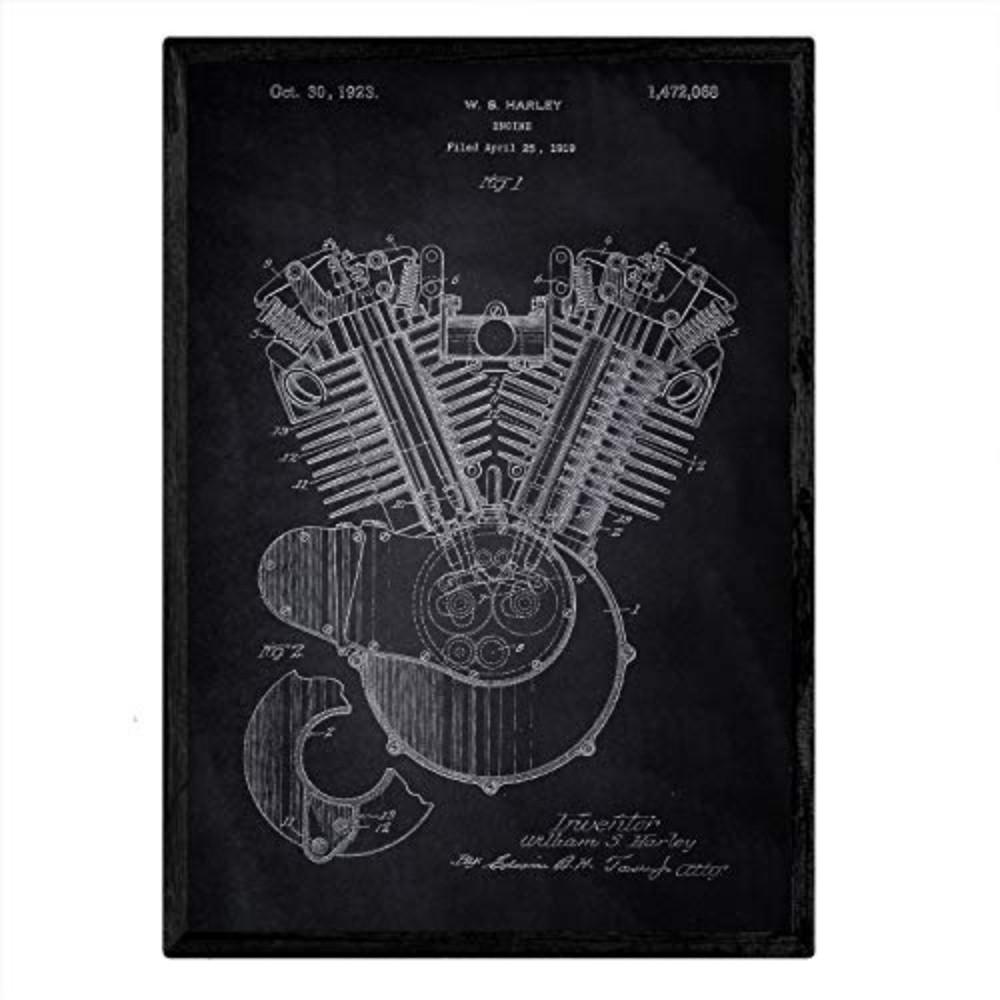 POSTER Harley Verbrennungsmotor Patent A3 Rahmenlos - Schwarz, Papier (29.7/5/42cm) - Nacnic