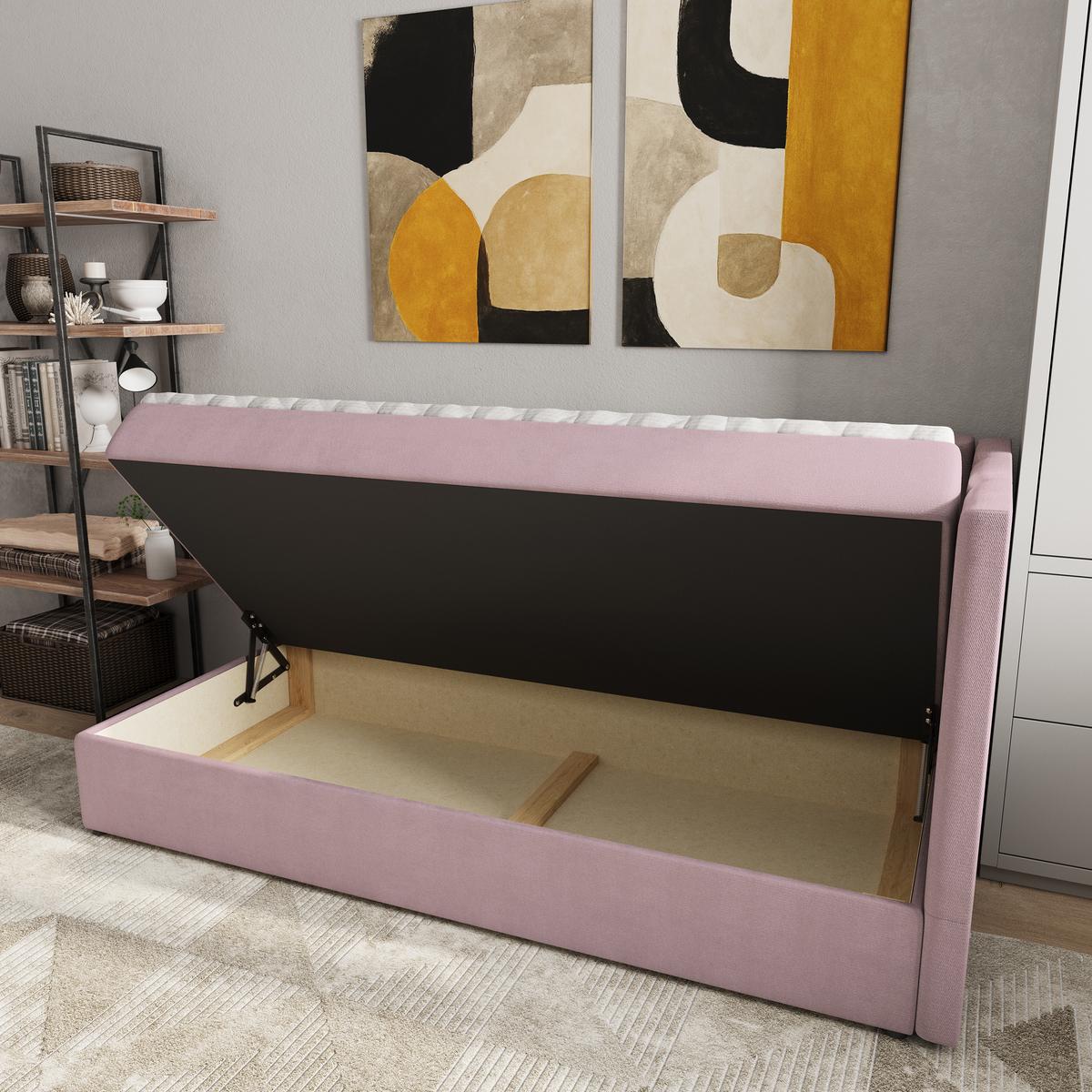 BOXBETT BEVE 90x200 cm mit Matratze und Topper, H2+H3 - Rosa - Rosa, Holz (90/200cm) - MASSENO