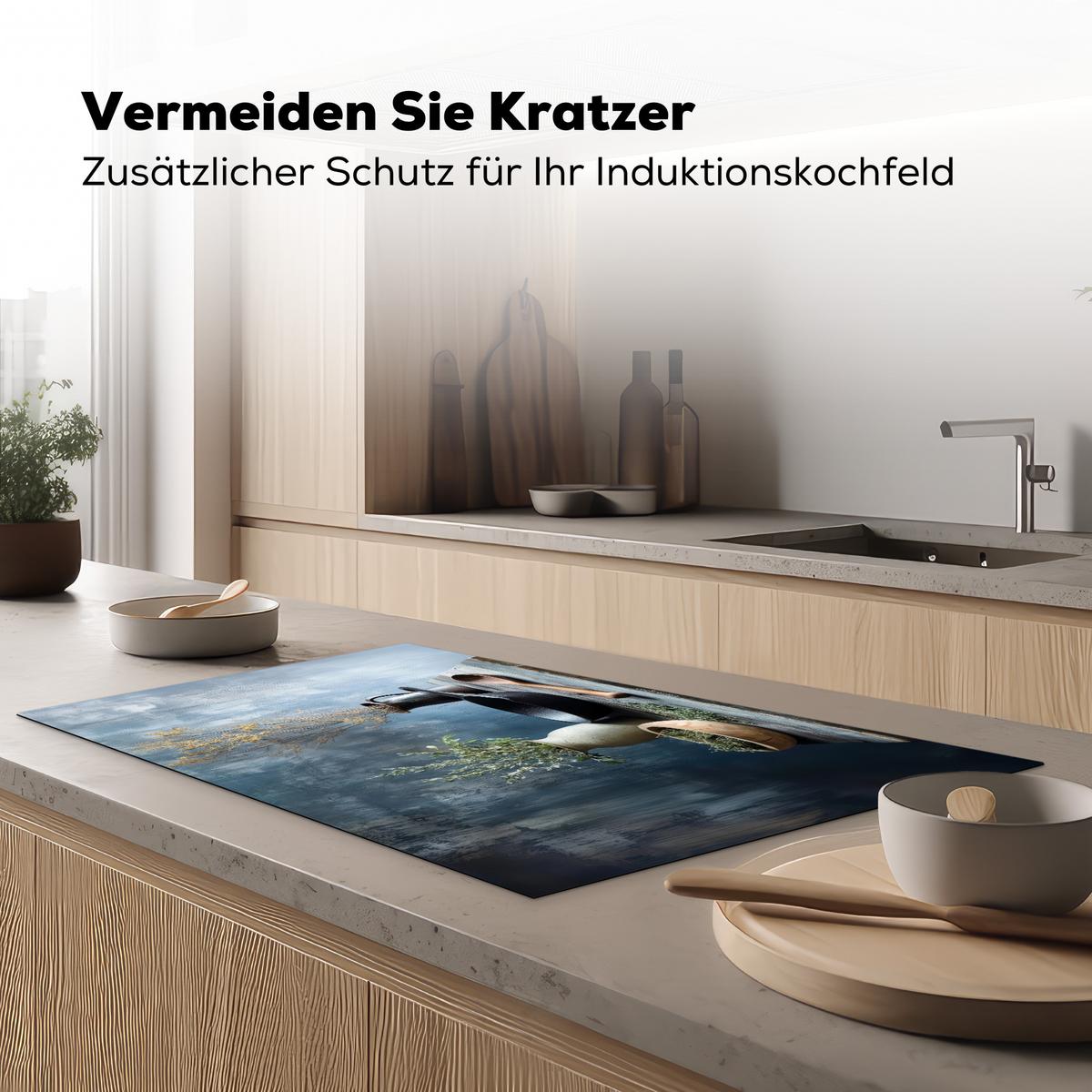 HERDABDECKPLATTE Stilleben - Kräuter - Rustikal Induktionsschutz 91.2x52 cm - Blaugrau, Kunststoff (91.2/52/0.2cm) - MuchoWow