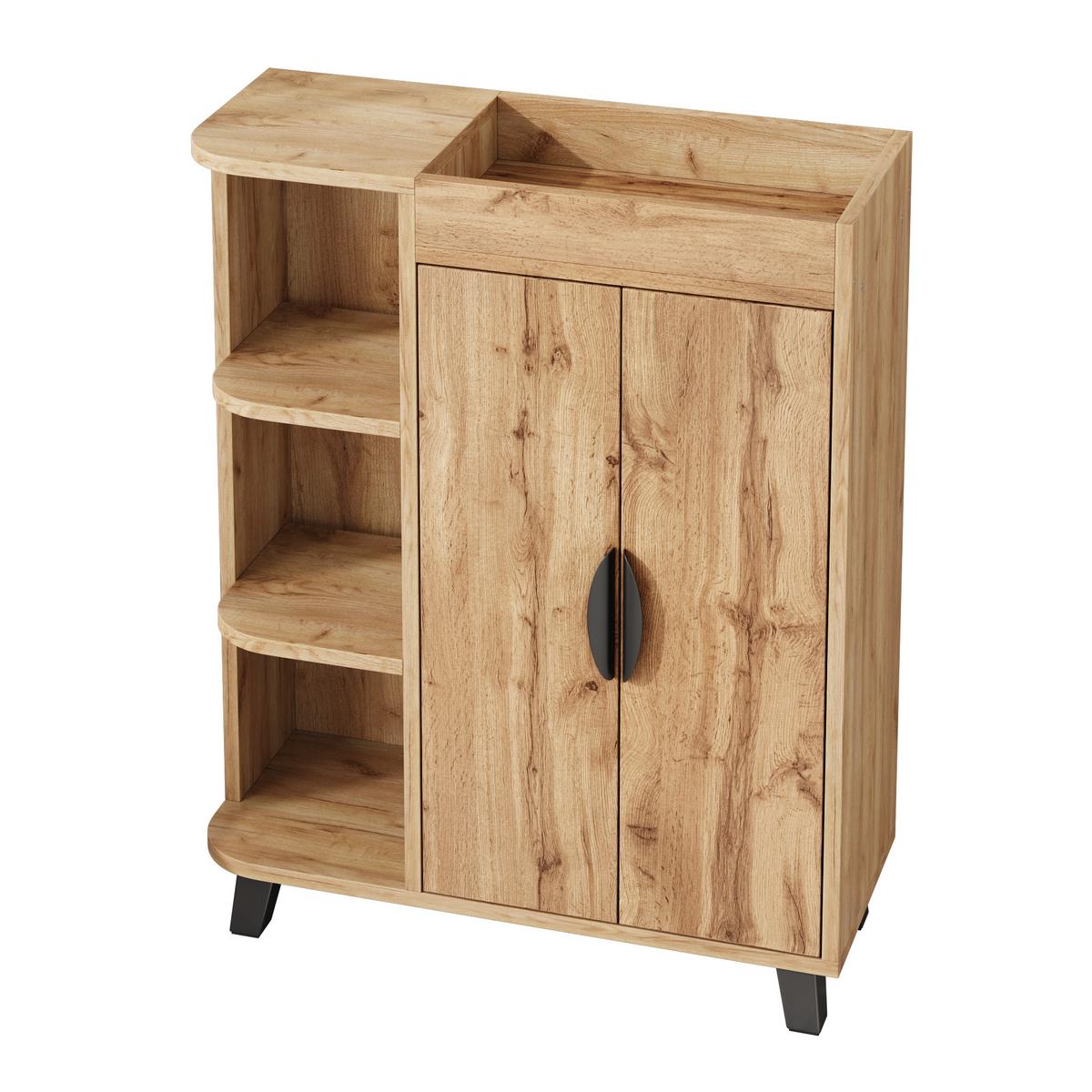 SCHUHSCHRANK in naturholz-optik, mit offenen fächern und oberer ablage - Naturfarben, Holzwerkstoff (80/99/32cm) - Urban Meuble