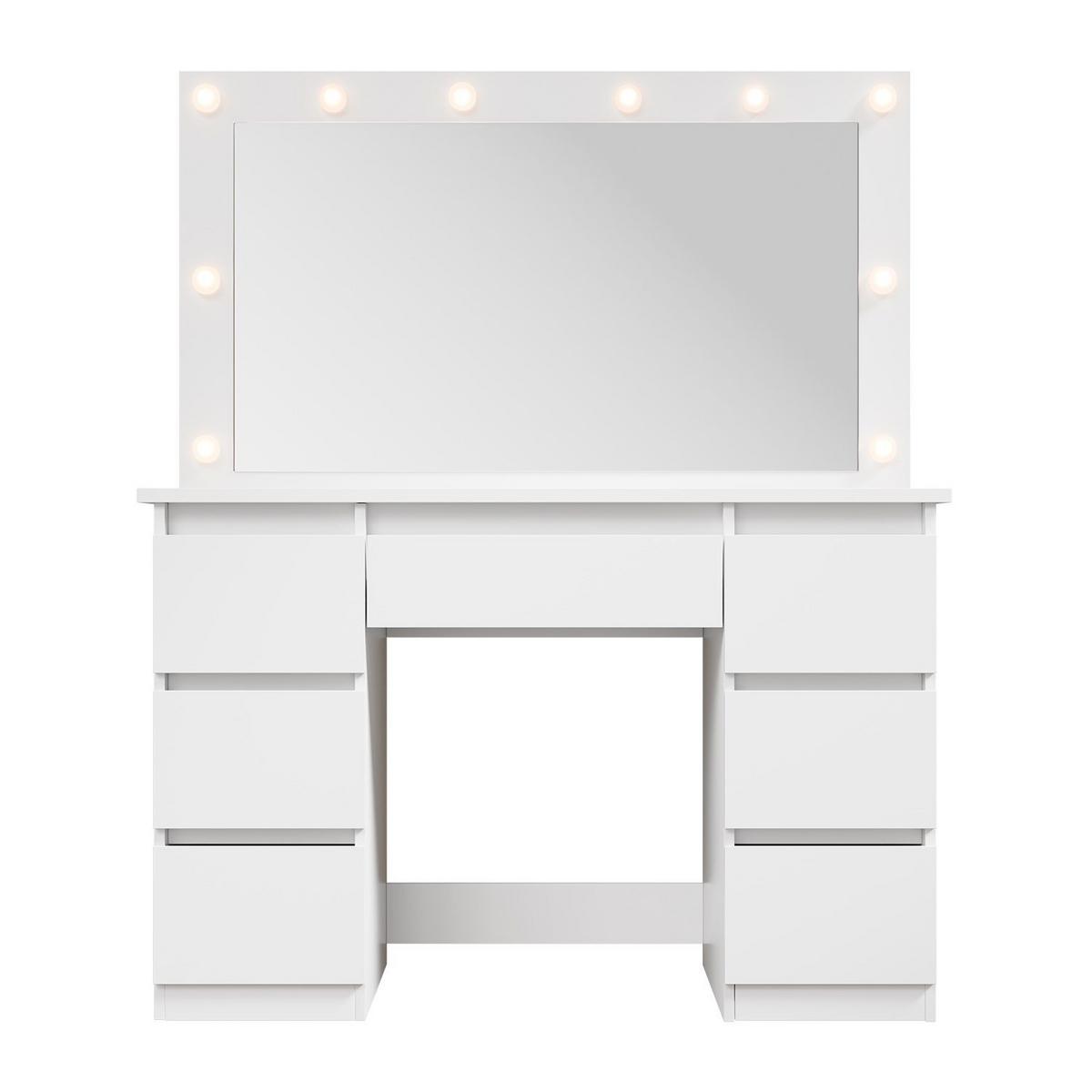 SCHMINKTISCH Lilia weiß mit LED-Beleuchtung - Weiß, Holz (108/140/41cm) - Juskys