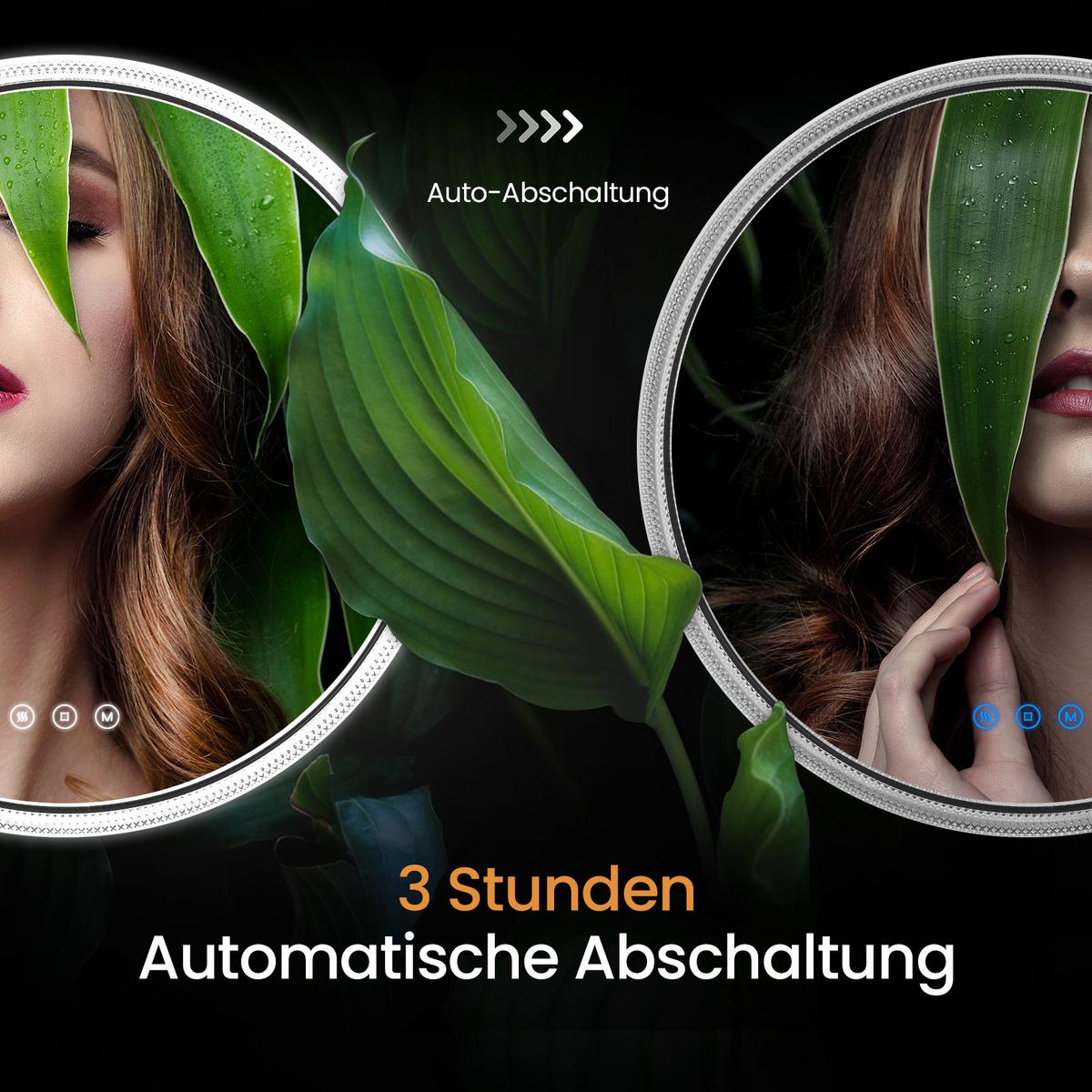BADSPIEGEL Rund mit LED-Beleuchtung Ø 60 cm, schwarzer Rahmen, 3 Lichtfarben, beschlagfrei - Schwarz, Glas (60/60/4.3cm) - EMKE