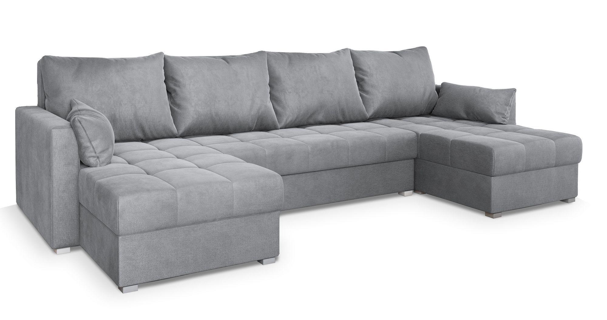 WOHNLANDSCHAFT NAKO M Hellgrau Velours-Stoff mit Schlaffunktion - Hellgrau/Grau, Holz/Kunststoff (285/85/140cm) - MASSENO