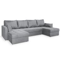 WOHNLANDSCHAFT NAKO M Hellgrau Velours-Stoff mit Schlaffunktion - Hellgrau/Grau, Holz/Kunststoff (285/85/140cm) - MASSENO