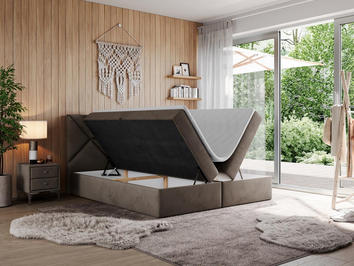 BOXBETT NEOMI 180/200 - Braun Velvet - H3 - Visco - Braun, Holz/Textil (180/200cm)