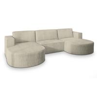 WOHNLANDSCHAFT VEZZO P Creme Kordstoff mit Schlaffunktion - Creme/Grau, Holz/Kunststoff (347/85/174cm) - MASSENO
