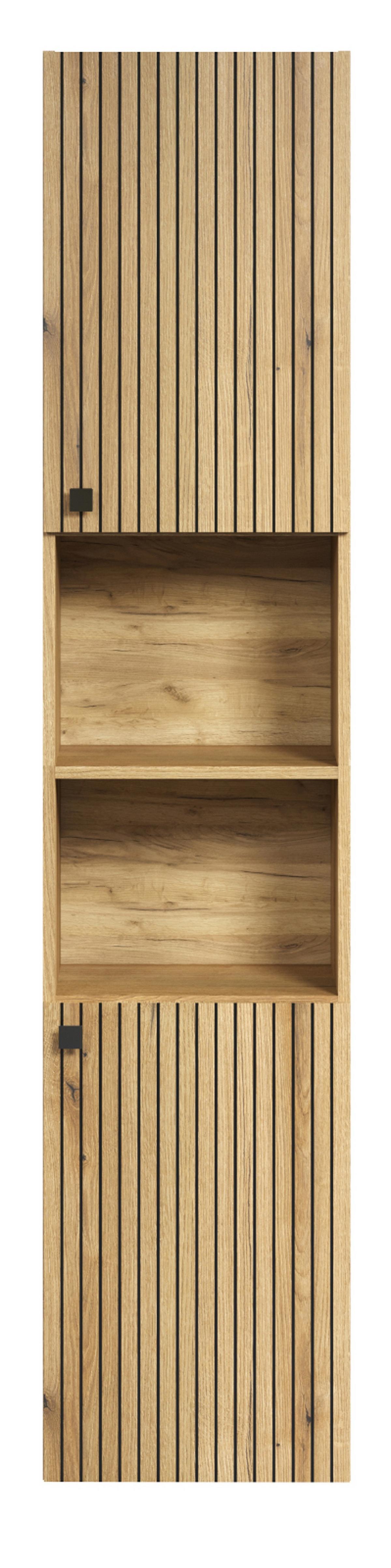 HOCHSCHRANK Evoke Eiche 40 x 186 cm, Badschrank mit 6 Fächern - Eichefarben/Schwarz, Holzwerkstoff/Kunststoff (40/186/3cm) - Top.Furn