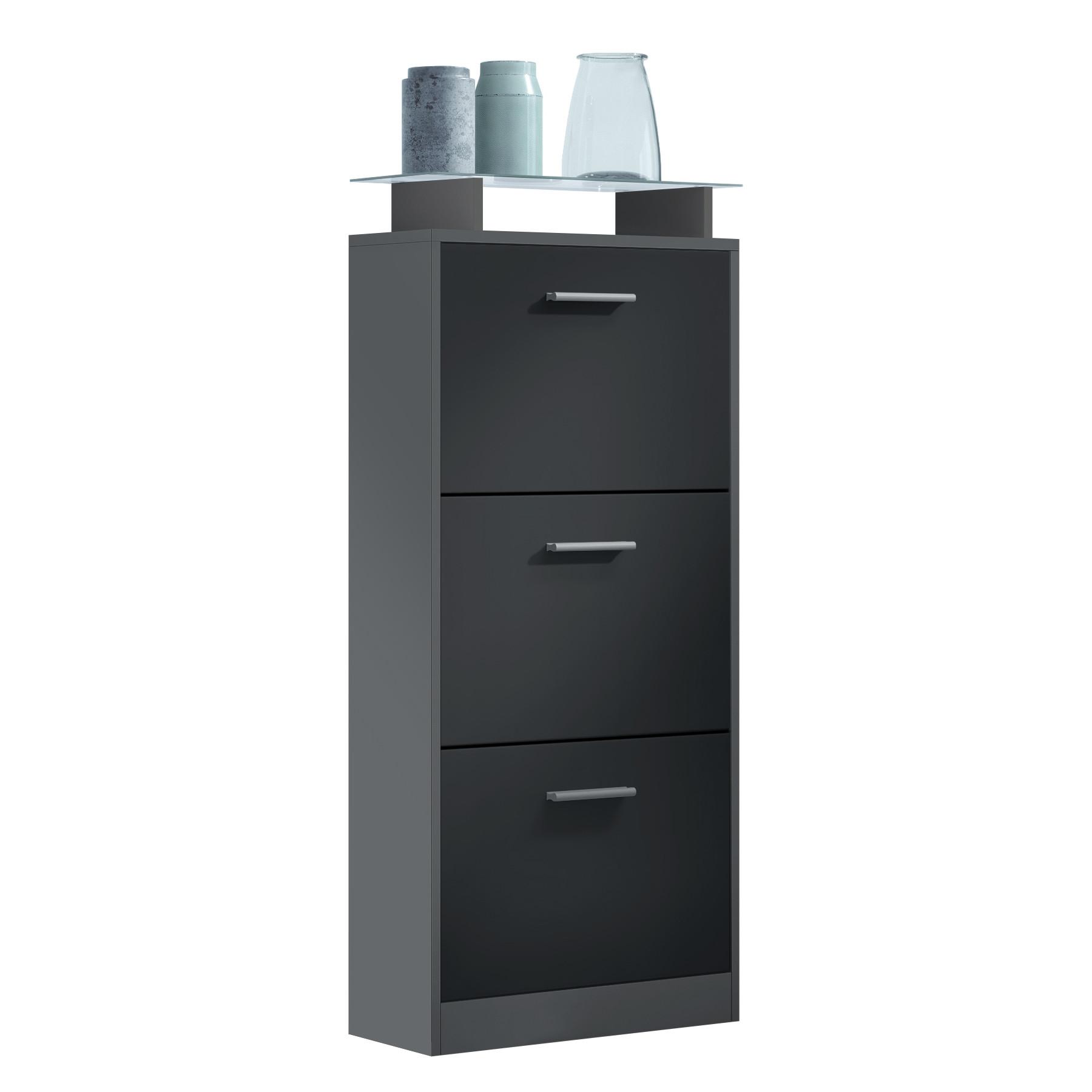 SCHUHSCHRANK Lavia Front in Schwarz mattt - Schwarz, Holzwerkstoff (46/128/23cm) - Vladon