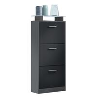SCHUHSCHRANK Lavia Front in Schwarz mattt - Schwarz, Holzwerkstoff (46/128/23cm) - Vladon