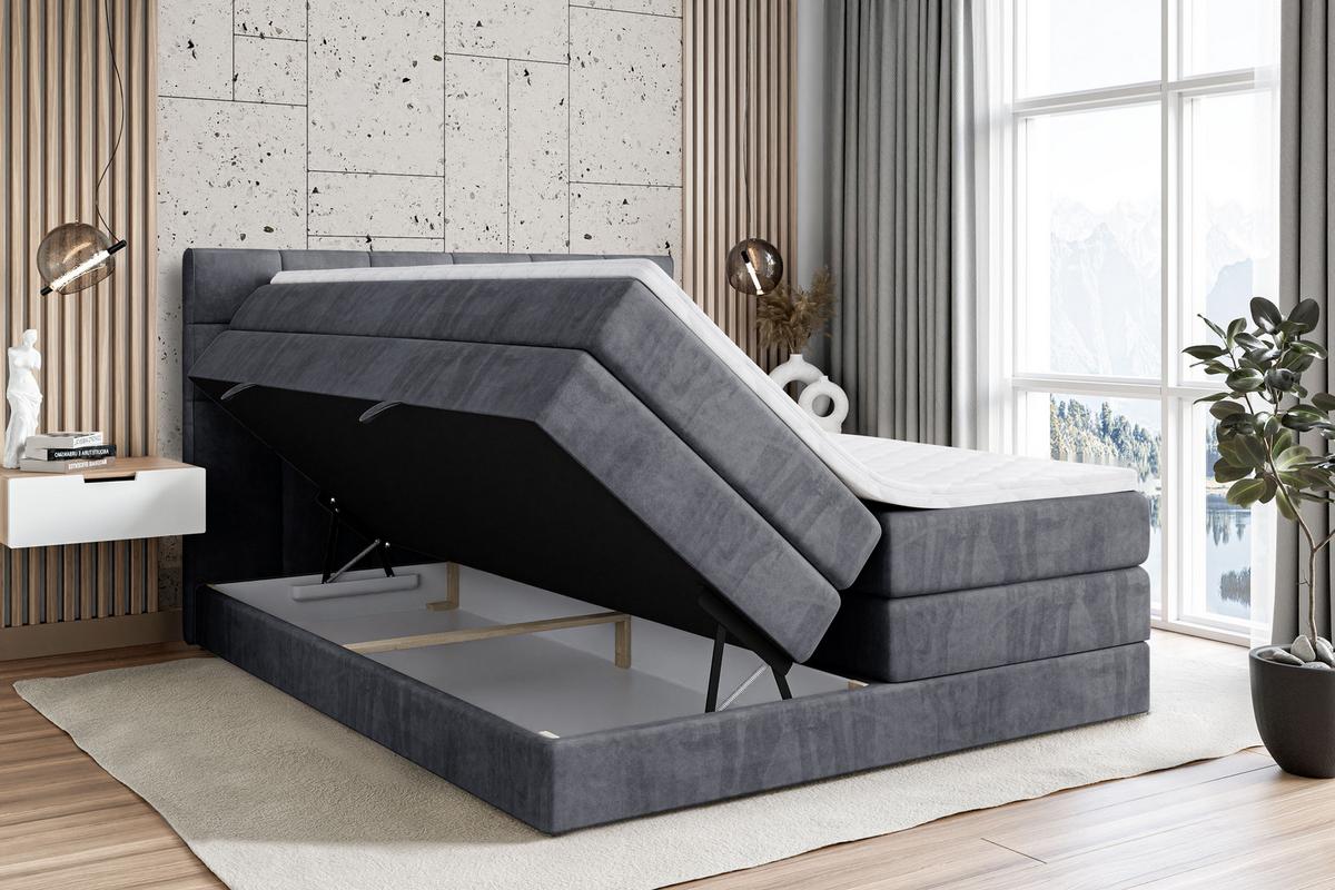BOXSPRINGBETT APO KING - 140 x 200 - H3/H4 - Dunkelgrau - Dunkelgrau, Holzwerkstoff (140/200cm) - ALTDECOR