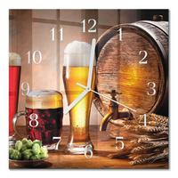 WANDUHR aus Glas 30x30 cm - Bierfass - Braun, Glas (30/30/0.4cm) - TULUP