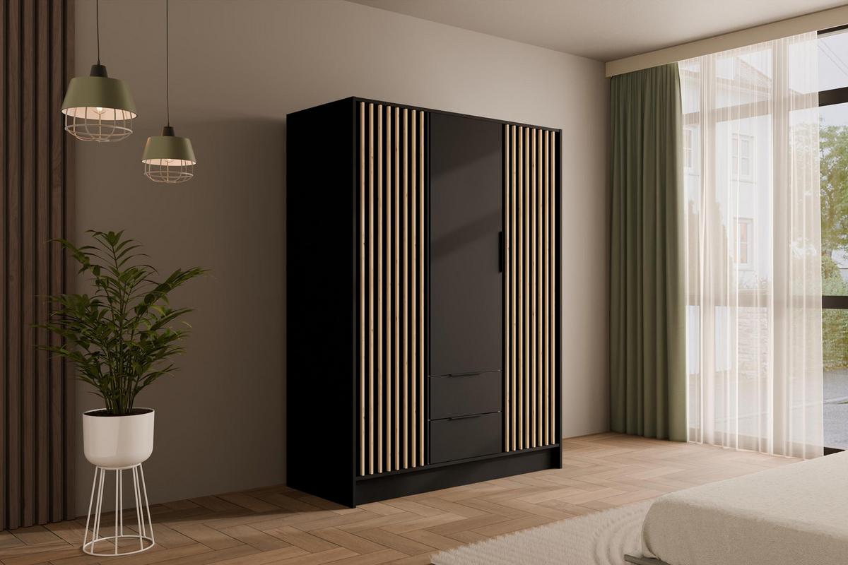 KLEIDERSCHRANK NELIA - 150 cm - Schwarz/Eiche Artisan, Holzwerkstoff (150/200/51cm) - ALTDECOR