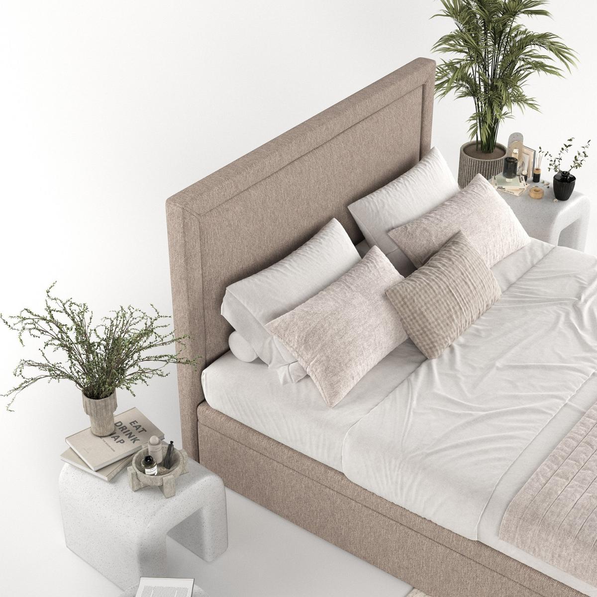 POLSTERBETT Salma mit Stauraum 140/200 cm Beige im Megan Stoff - Beige/Schwarz, Holz/Holzwerkstoff (140/200cm) - AltaBeds