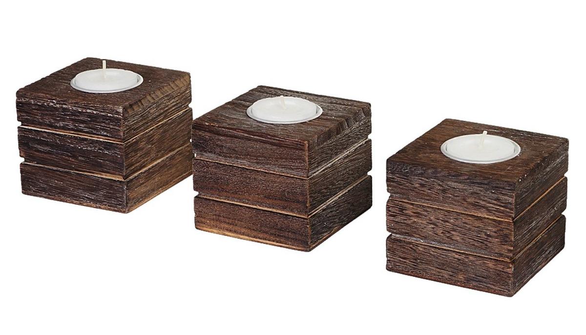 TEELICHTHALTER 3ER-SET Braun 3er-Set-Set - Braun, Holz (7cm) - MCW