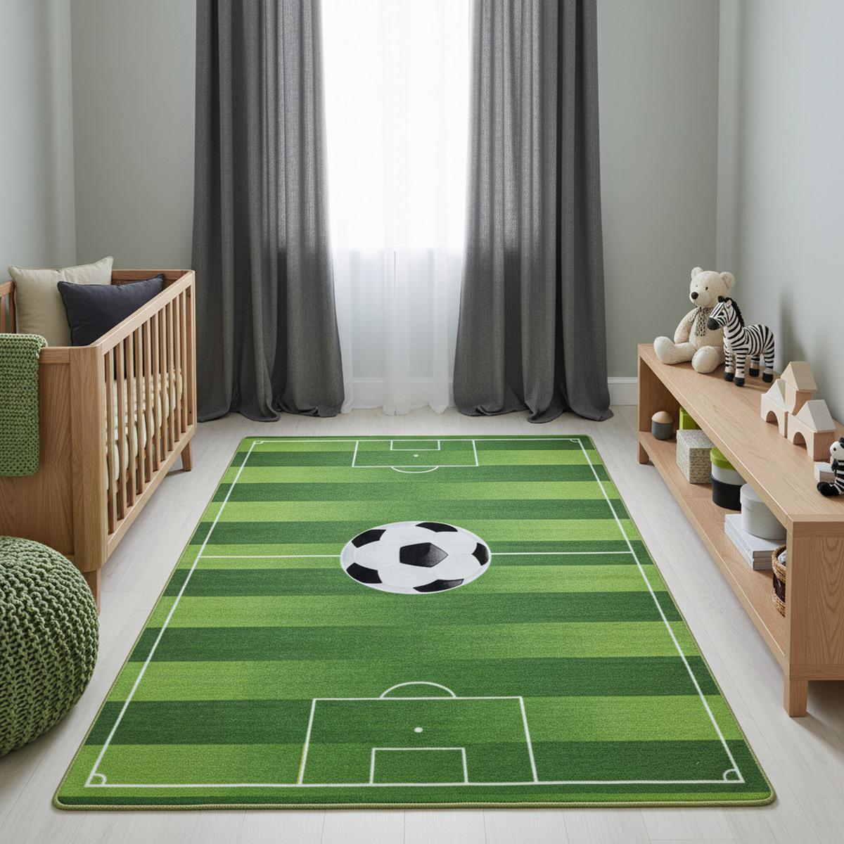 KINDERTEPPICH TRAUN, mit Fußballfeld-Motiv, Grün, 140 x 200 cm - Grün, Textil (200/140cm) - KADIMA DESIGN