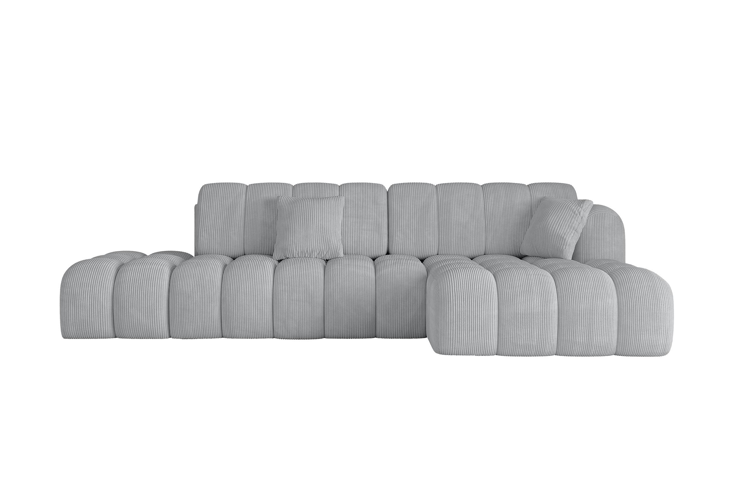 ECKSOFA mit Schlaffunktion Ottomane RECHTS OLEA-L2 321x164x75 Grau Cord - Chromfarben/Schwarz, Holzwerkstoff/Kunststoff (164/321cm) - ALTDECOR