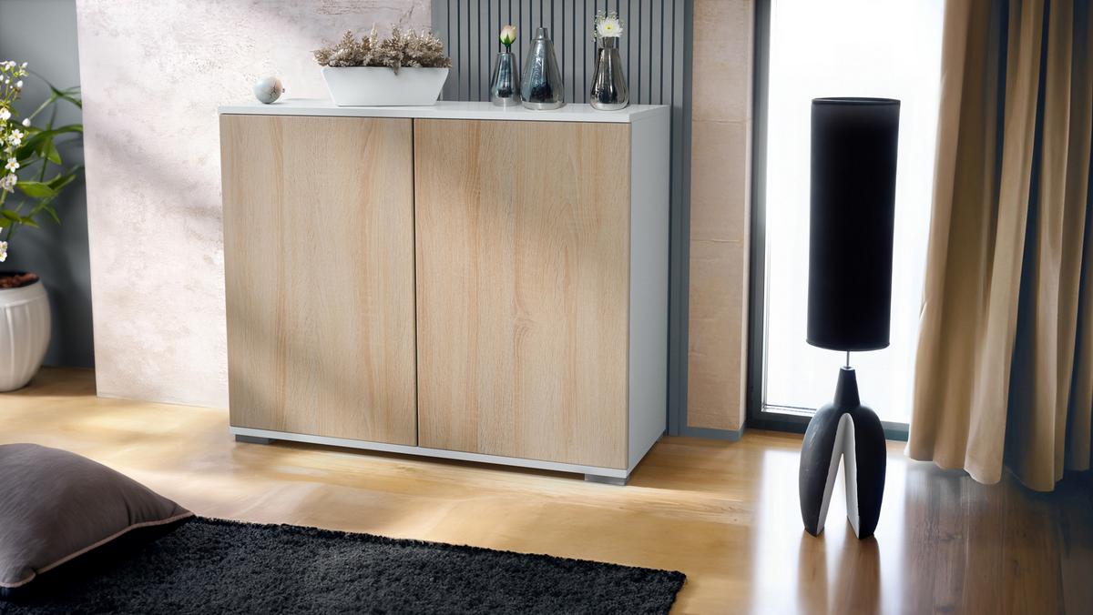 KOMMODE Skadu Eiche sägerau - Eiche San Remo, Holzwerkstoff (92.5/75.5/35cm) - Vladon