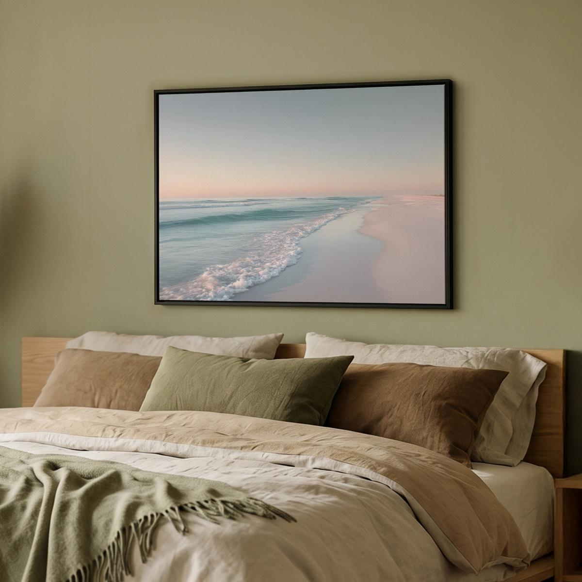 LEINWAND Bilder mit Rahmen - Küstenlinie - Pastell - Wasser - 70x50 - Pastellblau, Textil (70/50cm) - MuchoWow