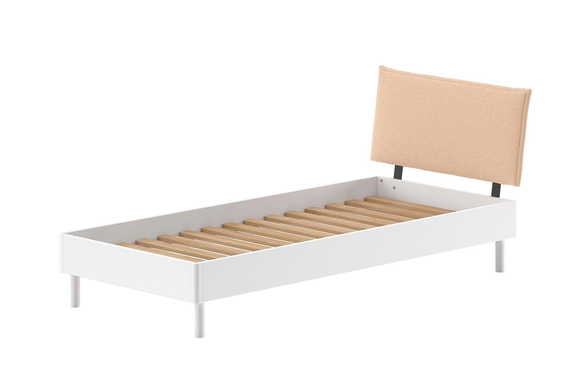 EINZELBETT 90x200 Keeley Buche Weiß Holz Polsterkopfteil Komfort - Weiß, Holz (90/200cm) - 58aufmkessel