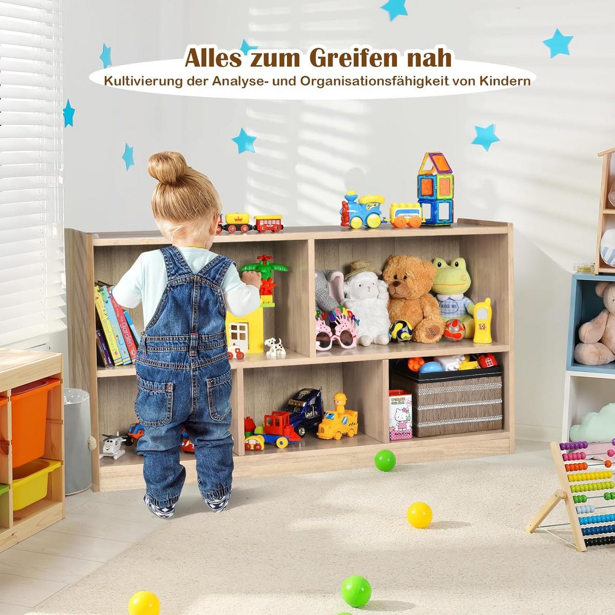 SPIELZEUGSCHRANK Kinder Holz - Apfelbaumfarben, Holz (111/62/30cm) - COSTWAY