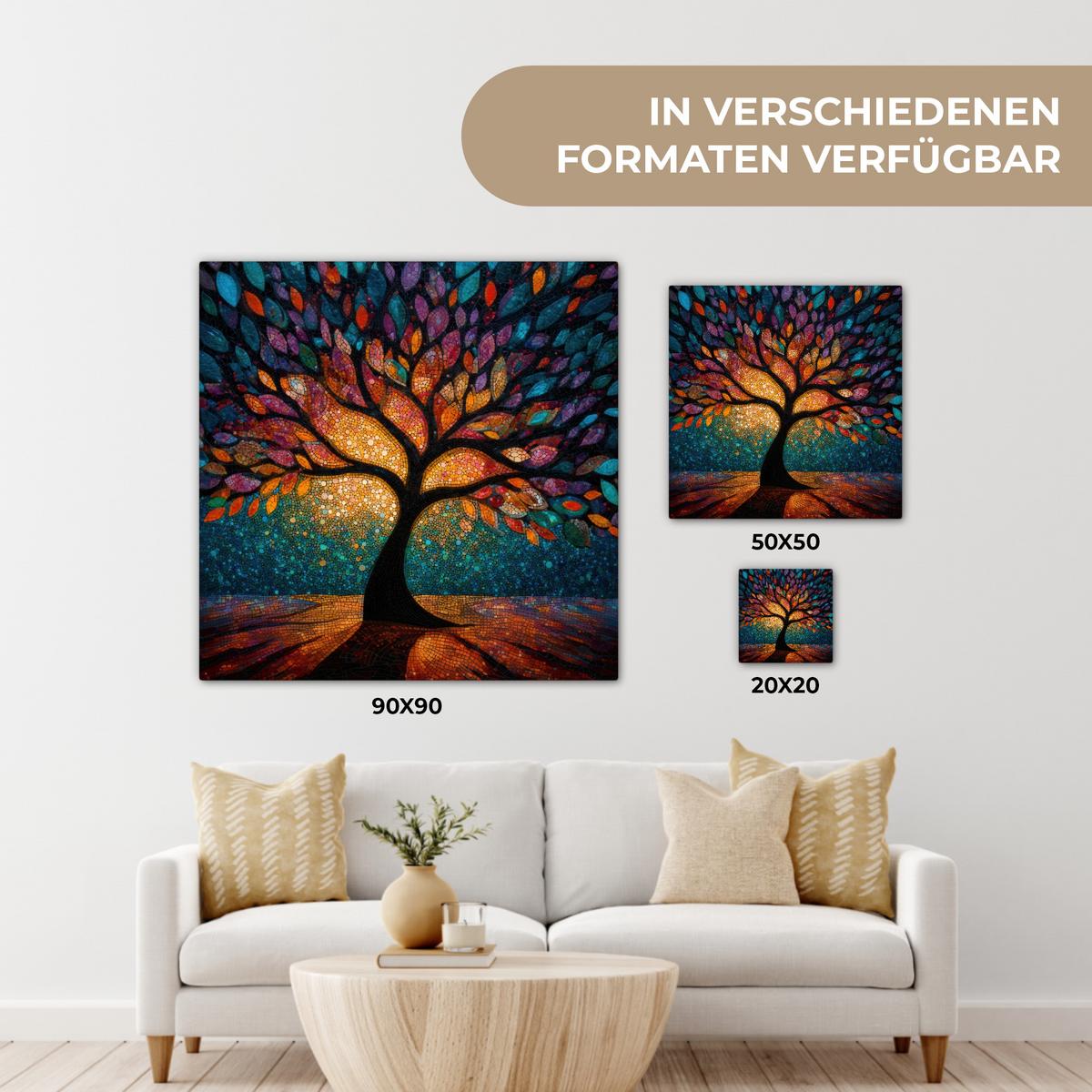 LEINWANDBILD Mosaik - Bunt - Baum - Äste Deko Wohnzimmer 20x20 cm - Multicolor, Textil (20/20cm) - MuchoWow