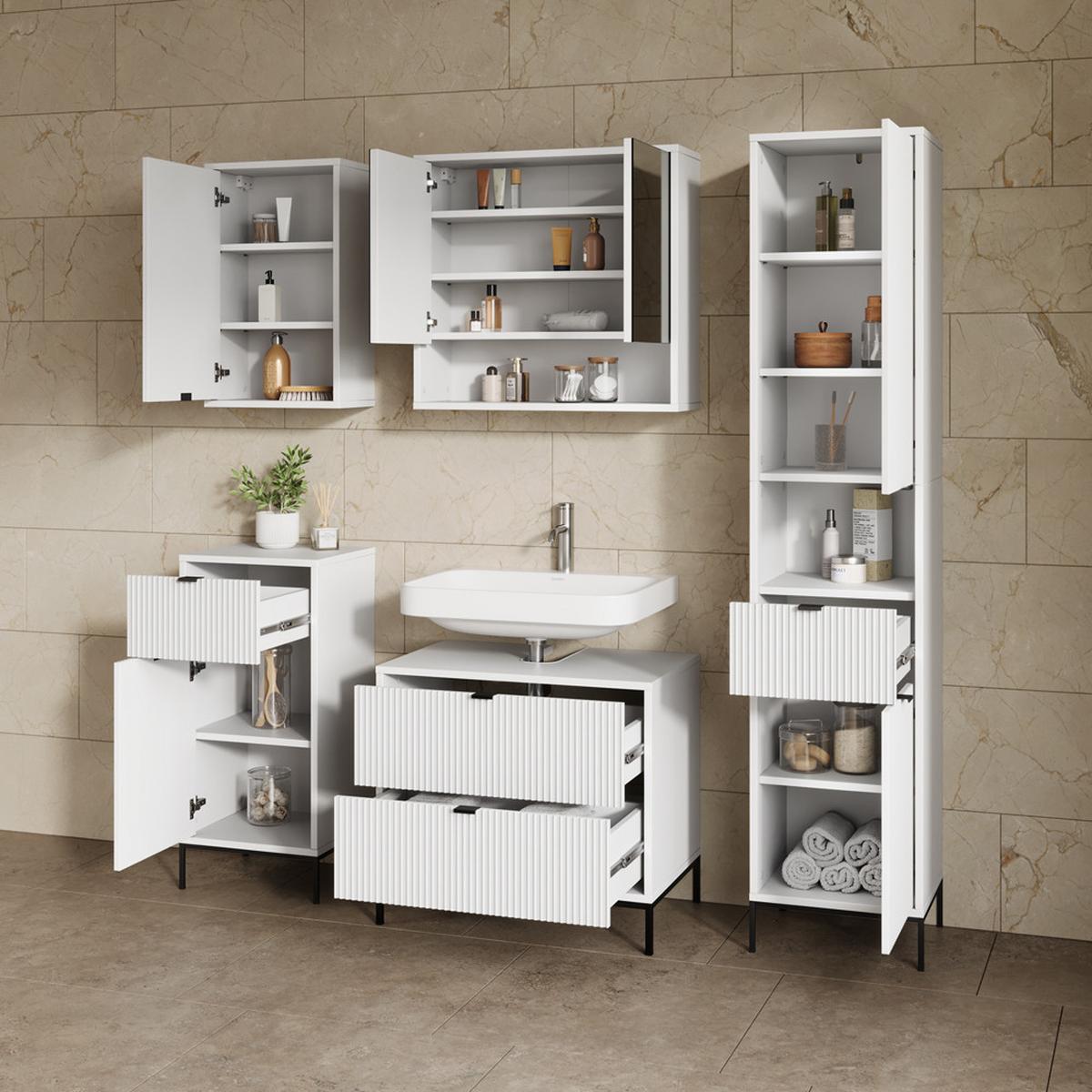WASCHBECKENUNTERSCHRANK Aterno Weiß 70 x 63 cm mit 2 ausziehbaren Schubladen - Weiß, Holzwerkstoff (70/63/45.1cm) - Livinity®