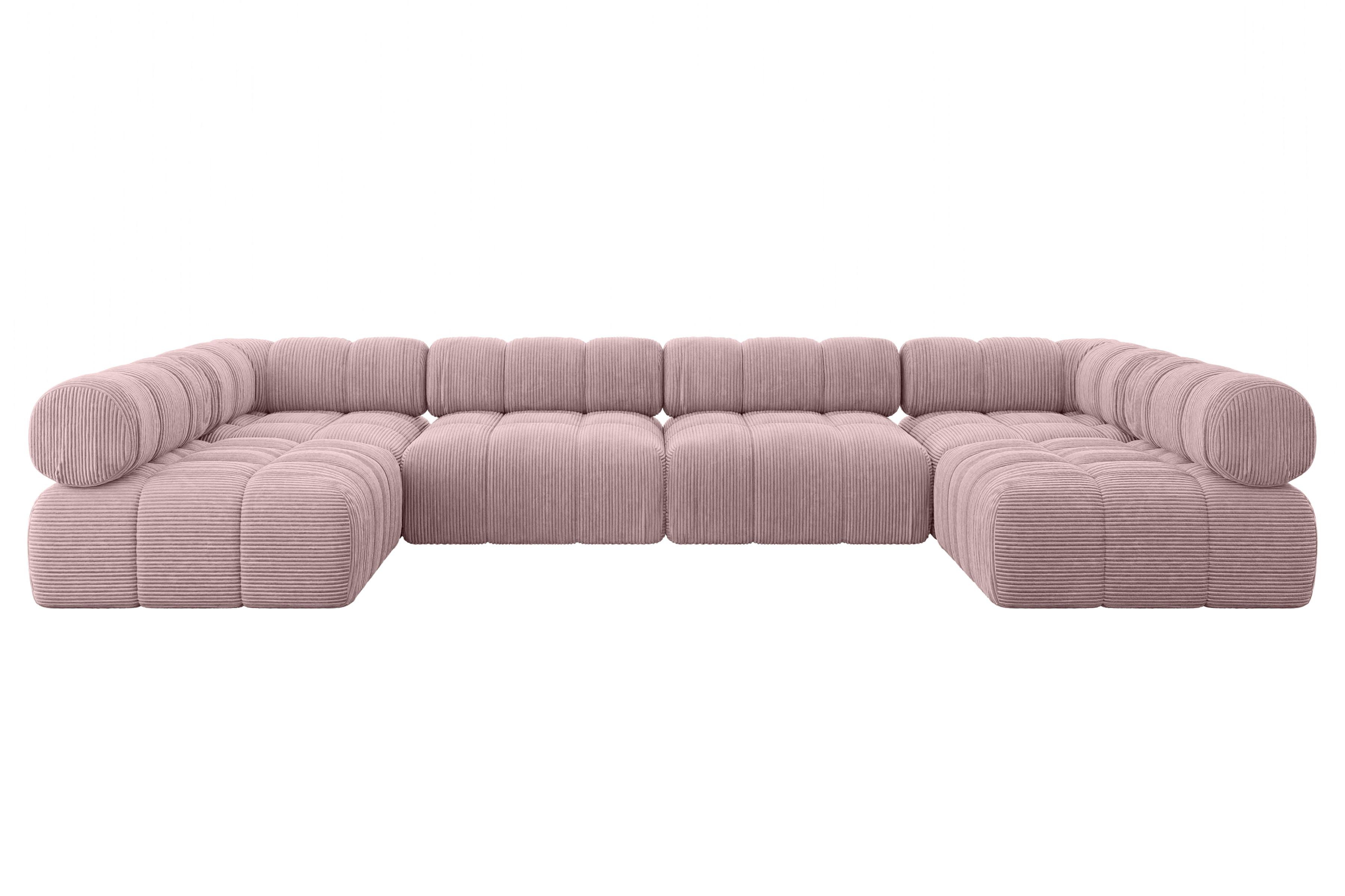 WOHNLANDSCHAFT modulares Sofa Garvo-U2 - 380x190x70 cm Rosa Cord - Rosa, Holzwerkstoff/Textil (380/70/190cm) - ALTDECOR