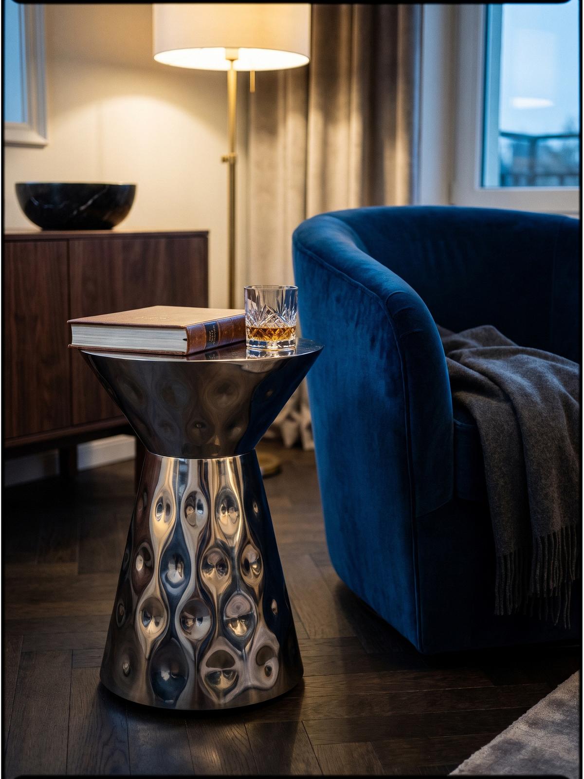 BEISTELLTISCH MAYENNE, Aluminium, handgefertigt, Silber, Ø 36 x 51 cm - Silberfarben, Metall (36/36/51cm) - KADIMA DESIGN