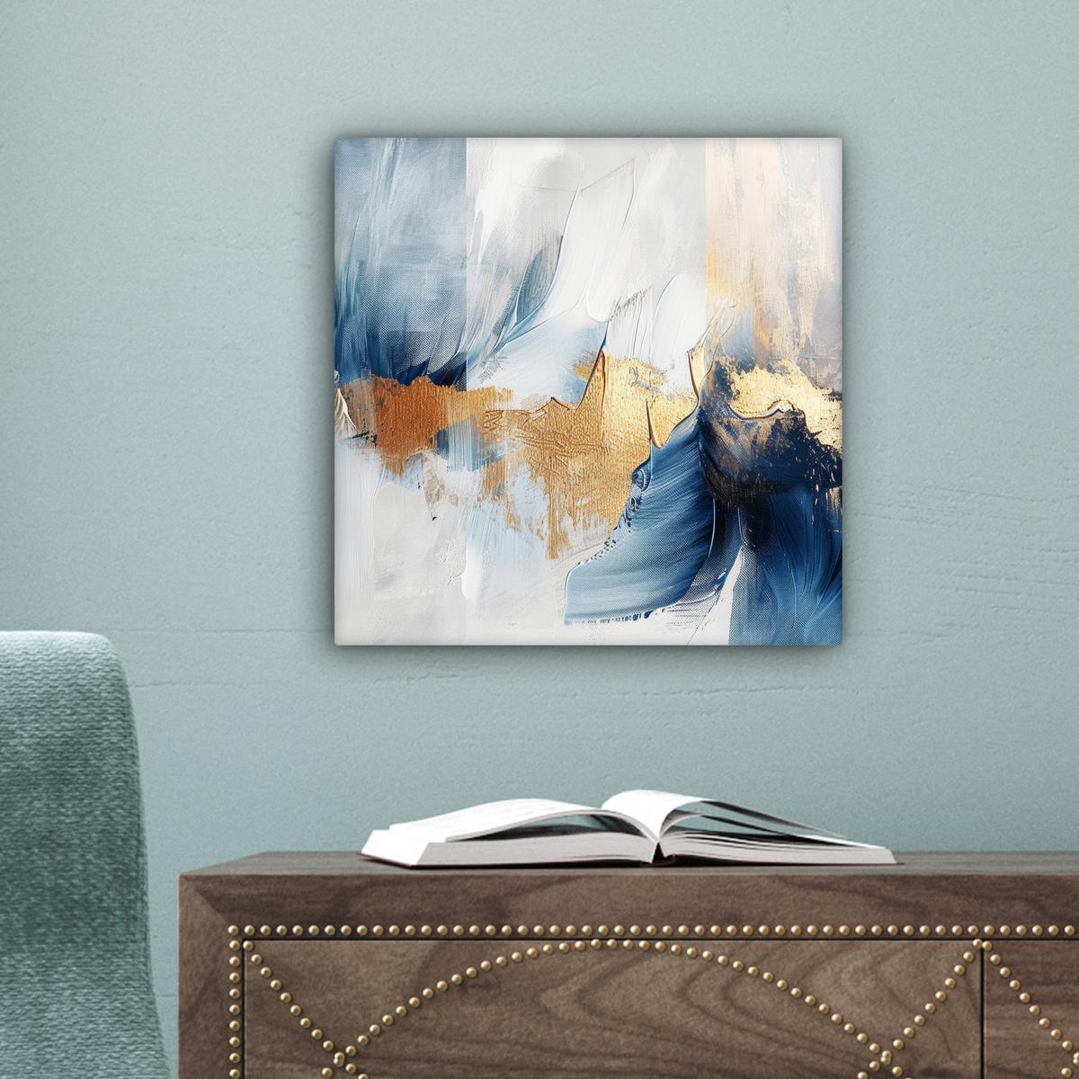 LEINWANDBILD Gold - Blau - Aquarell - Kunst - Modern Deko Wohnzimmer 20x20 cm - Hellblau, Textil (20/20cm) - MuchoWow
