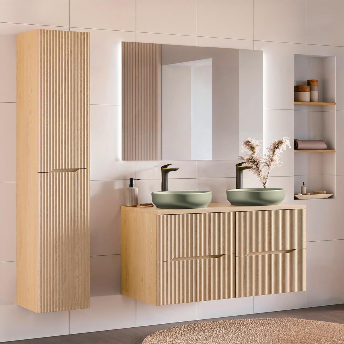 BADMÖBEL 120.6cm Isaline 2er-Set Helle Eiche - Braun, Holzwerkstoff (120.6/59/46cm) - Petits-meubles