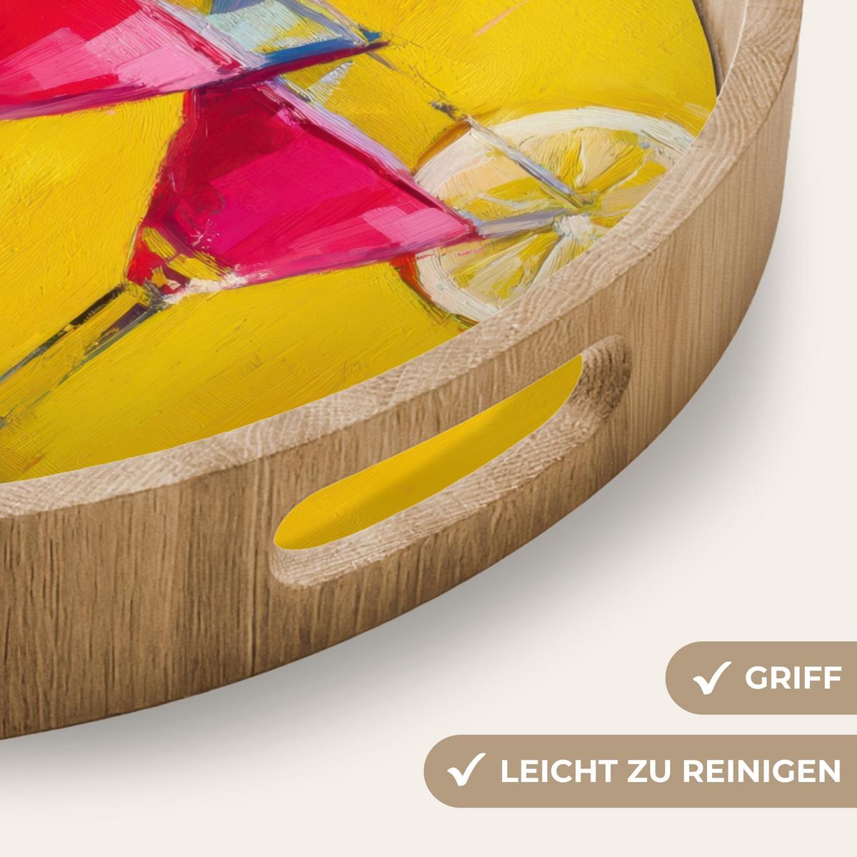 TABLETT Gläser - Cocktail - Zitrone - Kirsche 40x40 cm - Gelb, Holz (40/5/5cm) - OnlyWow