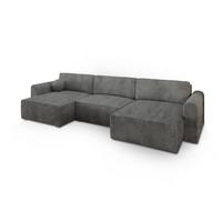 WOHNLANDSCHAFT FENTO P Grau Kordstoff mit Schlaffunktion - Grau, Holz/Kunststoff (347/90/148cm) - MASSENO