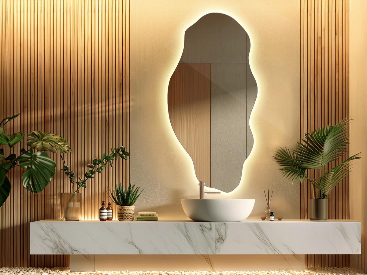 LED-SPIEGEL 40x80 cm Asymmetrisch Warmweiß 3000K - Gelb, Glas (40/80/0.4cm) - Wallfluent