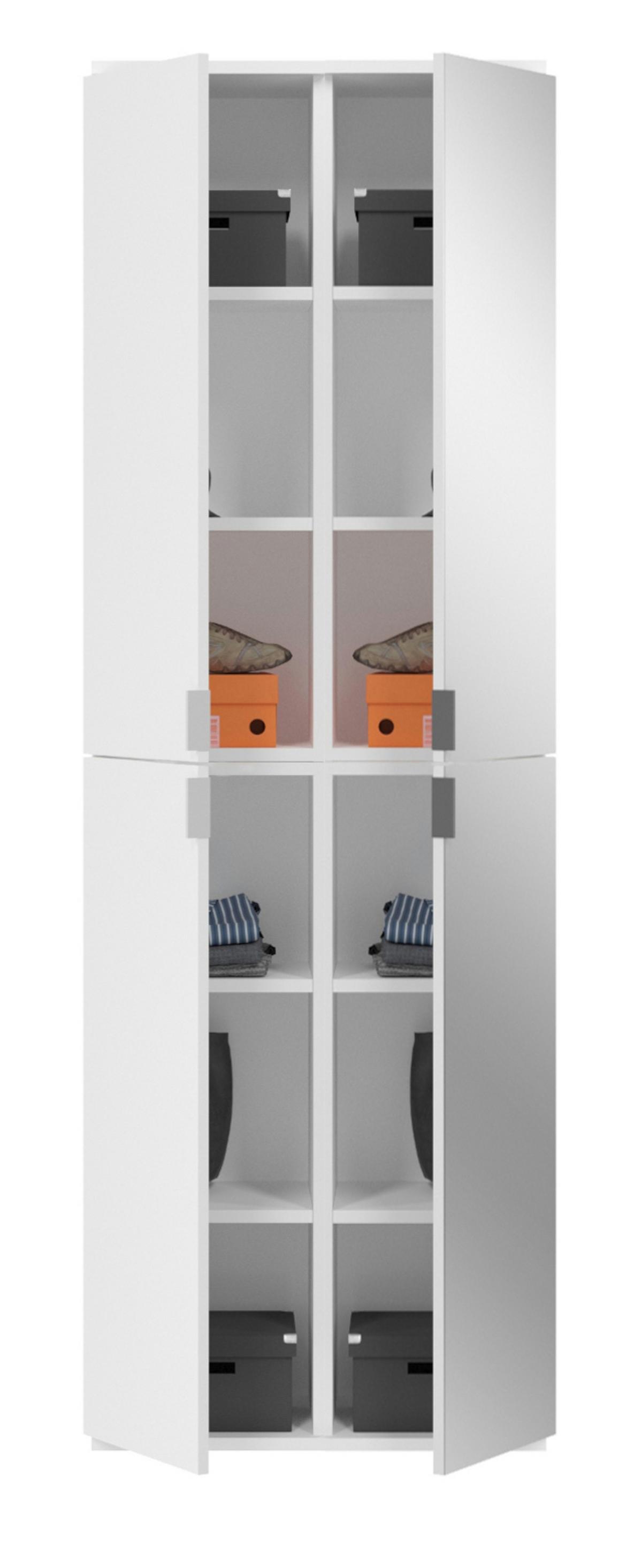 GARDEROBENSCHRANK weiß Hochglanz 60 cm, 4-türig mit Spiegel - Weiß Hochglanz/Silberfarben, Glas/Holzwerkstoff (60/193/34cm) - Inn.Furn