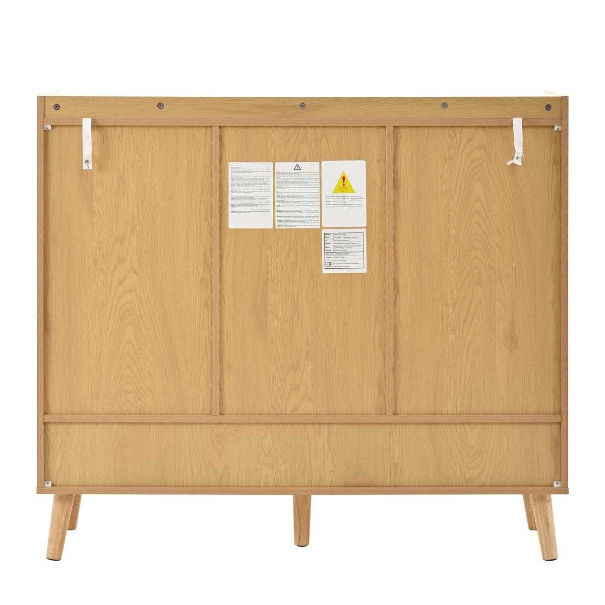 SCHUHSCHRANK natur rattan-optik mit 3 türen und schublade - Naturfarben, Holzwerkstoff (120/106/35cm) - Urban Meuble