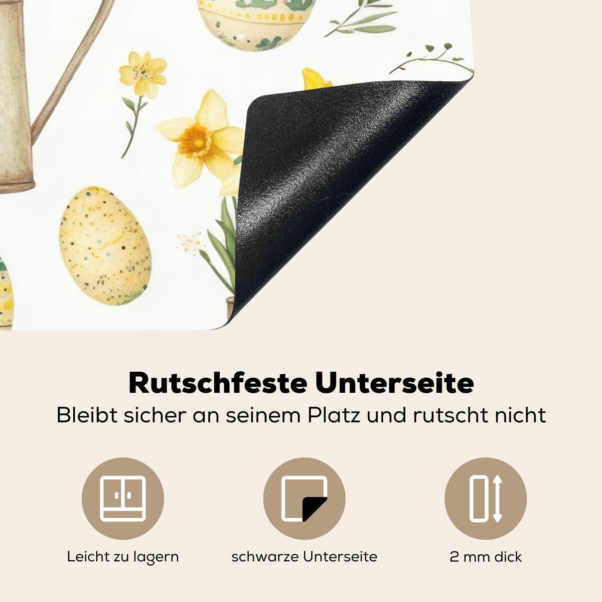HERDABDECKPLATTE Gießkanne - Blumen - Eier Herdabdeckung Induktionsfeld 75x52 cm - Weiß, Kunststoff (75/52/0.2cm) - MuchoWow