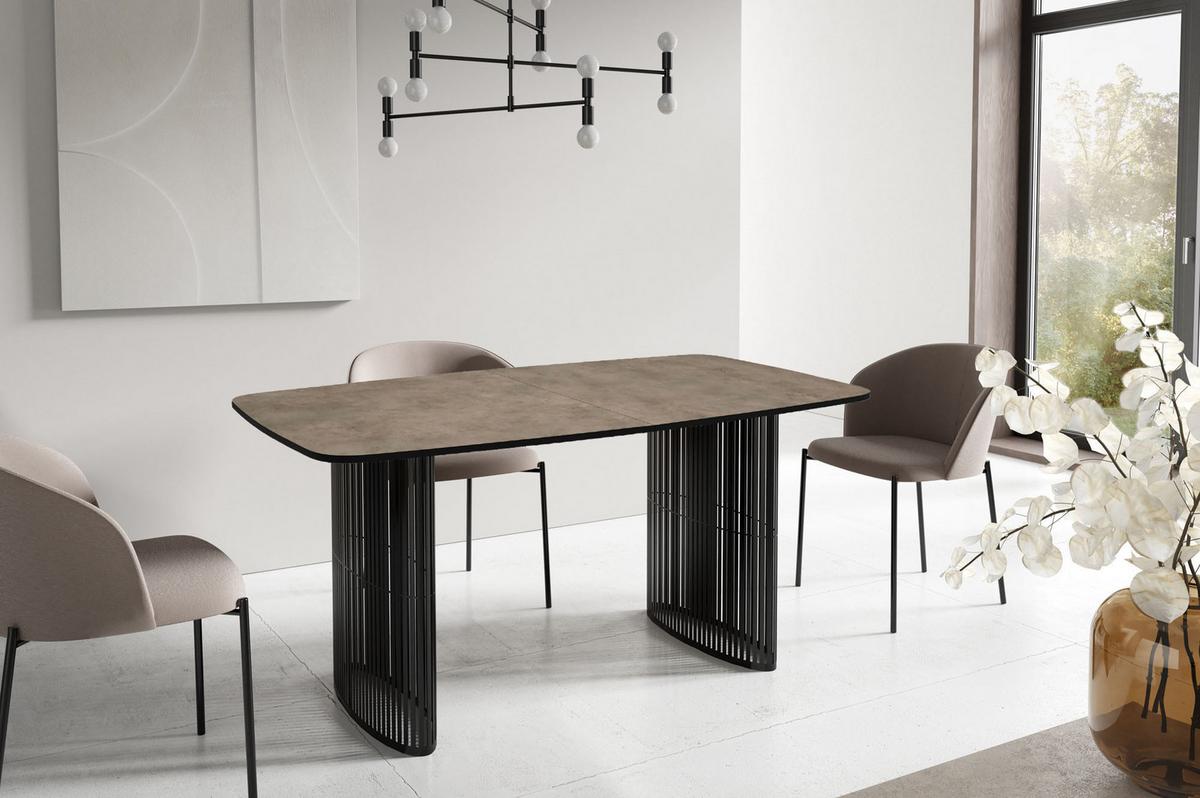 ESSTISCH Cavaro rechteckig oval ausziehbar, Beton-Optik Dunkelgrau 200-276/90/76 cm - Dunkelgrau/Schwarz, Holzwerkstoff/Metall (90/276/76cm) - WFL GROUP
