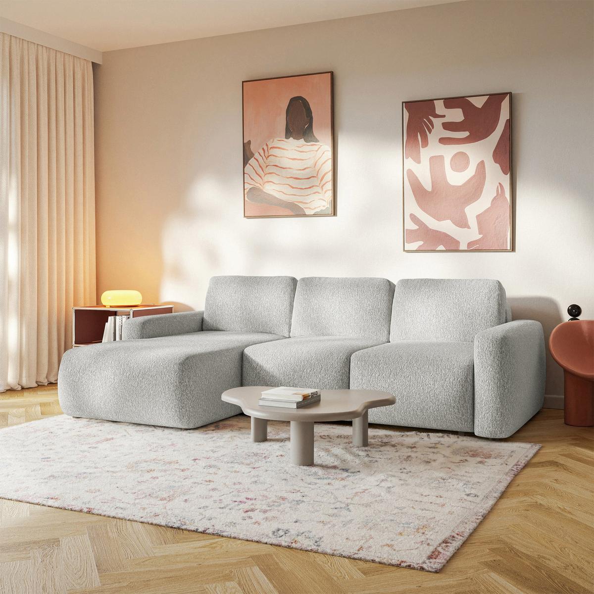 ECKSOFA Carnos Mini Hellgrau Chenille - Hellgrau/Schwarz, Kunststoff/Textil (238/164cm) - Selsey
